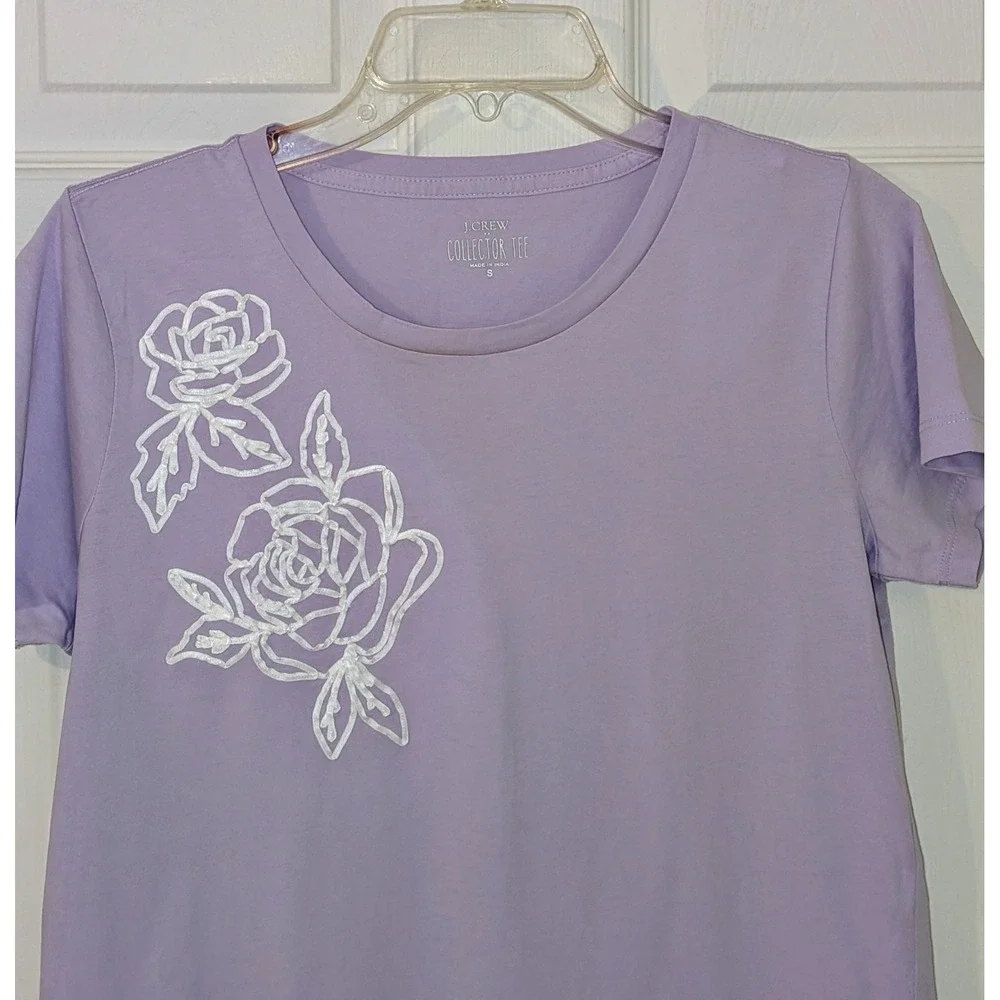 J. Crew Collector Tee‎ Lavender Purple Floral Rose Print Crew Neck Small NWT $50